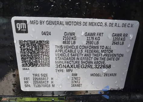 2024 Chevrolet Equinox Awd Lt z USA, uszkodzony, nr VIN 3GNAXUEG2RL322658